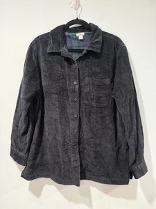 LL Bean Corduroy Shacket Women Large Black Shirt Jacket Pocket Lined 100% Cotton - Picture 1 of 6
