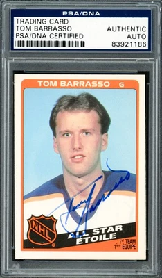 Tom Barrasso Signed 1984-85 O-Pee-Chee RC 212 Buffalo Sabres PSA/DNA #83921186 - Image 1 of 2