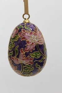 Vintage Cloisonné Enameled Hanging Egg Ornament Floral Design - Picture 1 of 2