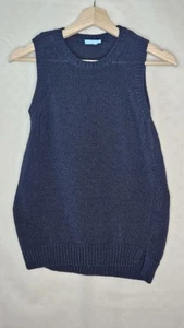 J. McLaughlin Size XS Sleeveless Sweater Vest Navy Blue w/Shimmer Cotton-Blend - Picture 1 of 11