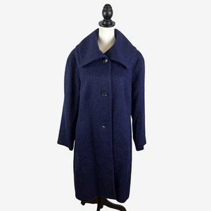 Talbots Long Coat 14W Blue Wool Alpaca Mohair Lined Button Front Classic EUC - Picture 1 of 12