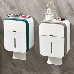 Large Capacity Toilet Tissue Box Wall Mounted Storage Box Bathroom Accessories - Picture 1 of 12