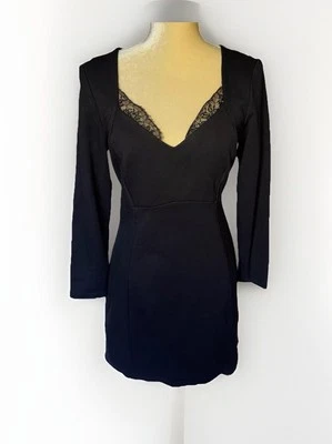 French Connection Black 3/4 Sleeve lace neckline Dress Size US 12 - image 1 of 4