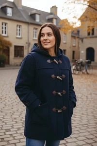 Lands End Vintage Dufflecoat dunkelblau Größe L Large 14 16 Wolle Kapuze Knebelknöpfe - Bild 1 von 9