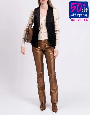 PVP €1036 CHLOE Chaleco FR36 US4 UK8 S Negro Texturizado Flecos Hecho en Francia Foto 1 de 4