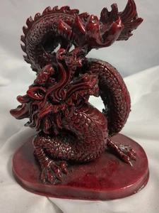 VINTAGE CHINESE DRAGON WITH BALL FIGURINE STATUE D.RED COLOR - Picture 1 of 7