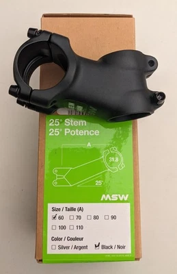 MSW 25° Stem - 60mm, 1-1/8" Steerer, 31.8mm Clamp - Image 1 of 4