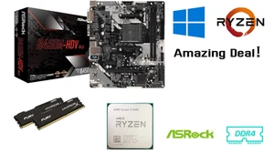 AMD RYZEN 5 2600 + ASROCK B450M-HDV + 16GB 3200MHZ DDR4 RAM 2X STICKS - GREAT - Picture 1 of 4
