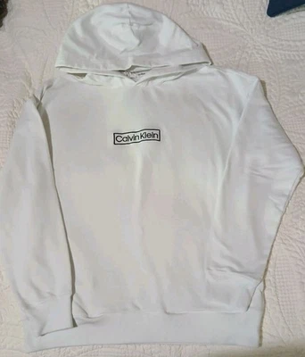 Calvin Klein White Hoodie Sz M - Image 1 of 4