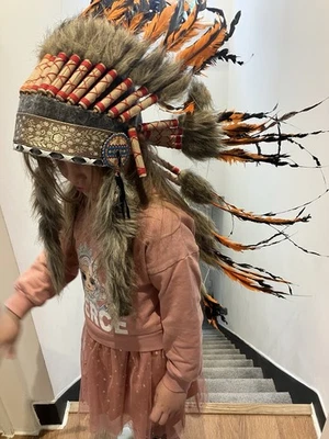 Native American Inspired Headdress - Handcrafted with Genuine Feathers Helloween - Image 1 of 4
