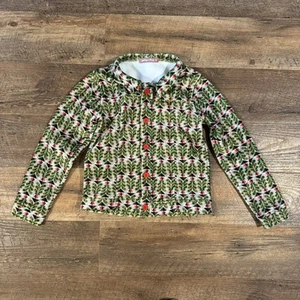 Jelly the Pug Green Christmas Tree Velour Holiday Jacket Buttons Girls 10 - Picture 1 of 5