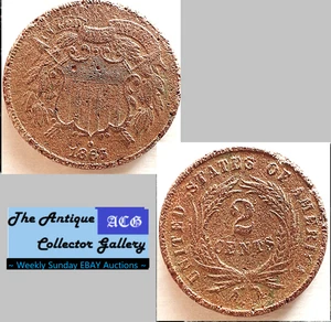 1865 US Copper Two Cent Piece 🪙 Civil War Era 🪙Antique🪙 - Picture 1 of 6