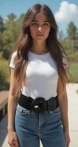 New Women Belt Hip Waist Elastic Wide Black Fashion Faux Leather One Size XS S M - Picture 1 of 24