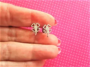 4 leaf clover shamrock silver fake plug earrings - Picture 1 of 3
