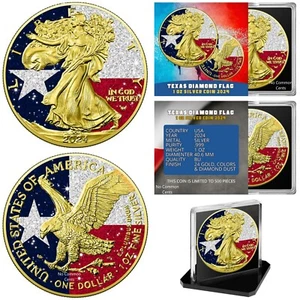 2024 US Silver Eagle Diamond Texas Flag Edition Coin Colorized 1 oz .999 Silver - Picture 1 of 6