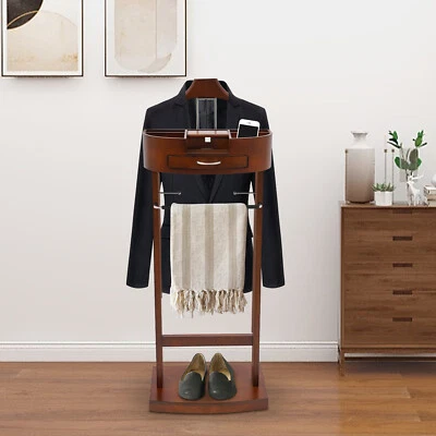 Modern Brown Wood Suit Rack Freestanding Clothing Stand 10kg Load - Image 1 of 4