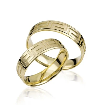 2x585 Gold Trauringe Eheringe PAARPREIS Gelbgold Paarringe+Gravur.Neandermuster - Bild 1 von 2