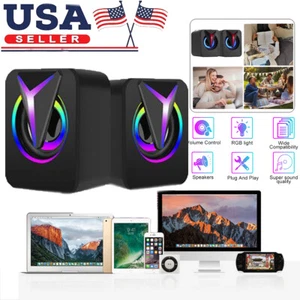 Computer Speakers Mini Stereo Bass Sound RGB Light Wired for PC Laptop Desktop - Afbeelding 1 van 10