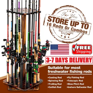 Fishing Rod Rests Pole Holder Wood Stand Rack Storage Portable Display Organizer - Picture 1 of 24