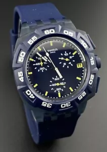 Swatch Swiss Chronograph Blue Hero Silicone Men’s Watch Aviator Pilot Date Dial - Picture 1 of 12