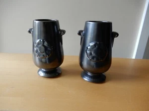 Rare, Pair of Prinknash Abbey Pottery, Tudor Rose, Flower Vase w Scroll Handles - Picture 1 of 12