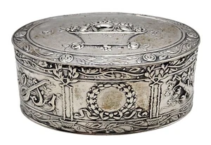 GORGEOUS Vintage German .800 Silver Oval Jewelry / Trinket Box - Picture 1 of 6