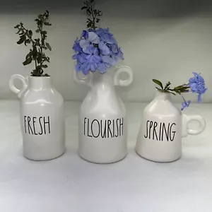 RAE DUNN 3x Loop-Handle Bud Vase FLOURISH FRESH SPRING Ivory Artisan EASTER - Picture 1 of 5
