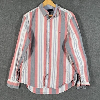 Tommy Hilfiger Shirt Mens L Red Button Up Slim Striped Coastal Office Career - image 1 of 4