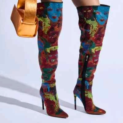 AZALEA WANG " ABSTRACT ILLUSIONS" Tamanho: 7.5 BOTAS MULTI STILETTO COXA ALTA - Imagem 1 de 4