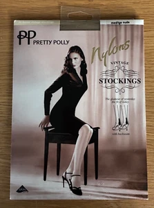 Pretty Polly Vintage Nylons Back Seam 10 Denier Nude Size Medium Large Stockings - Picture 1 of 10