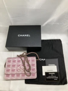 Authentic CHANEL New Travel Line Chain Wallet Shoulder Bag Pink Leather coco - Picture 1 of 10