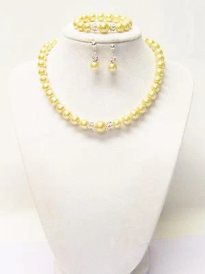 Juego de collar/pulsera/pendientes de perlas de vidrio amarillo con cuentas Dragonball para Little G Foto 1 de 4