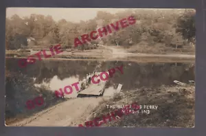 Merom INDIANA RPPC c1910 FERRY attraversamento WABASH RIVER barca nr Sullivan IN - Foto 1 di 4