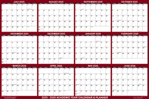 2025-2026 Academic Wall Calendar Erasable Home School Wall Planner 48x72 - Picture 1 of 4