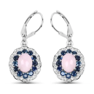 Ohrringe 4,00 Karat rosa Opal, blauer Saphir und weißer Topas 925 Sterling Silber - Bild 1 von 4