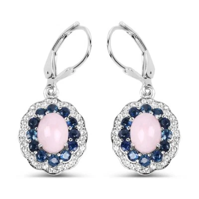 Pendientes de plata de ley 925 de ópalo rosa, zafiro azul y topacio blanco de 4,00 quilates Foto 1 de 4