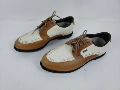 女士的美津浓棕色和白色高尔夫鞋塑料钉 8 M 码状况良好 — 第 1/4 张图片