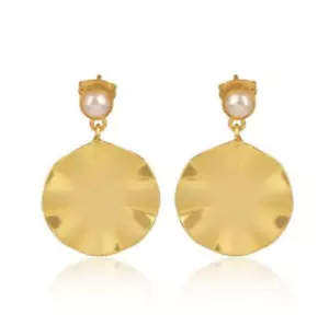 Wave Shape Gemstone Earrings Gold Plated Disc Dangle Earrings With Pearl Stone - Picture 1 of 4