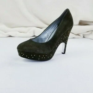 H by Halston Women's Avocado Green Suede Studded High Heel Shoes Size 10 NEW - Picture 1 of 12