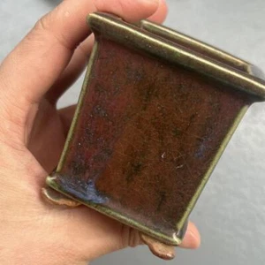 Japanese bonsai pot HEIAN KOSEN signed Cinnabar glaze Cascade Cloud ft h3" *844 - Picture 1 of 7