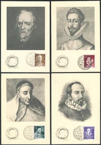 ESPAÑA - AÑO 1950/53 - EDIFIL 1071/74 - LITERATOS ESPAÑOLES - 4 TARJETAS MÁXIMAS - Picture 1 of 2