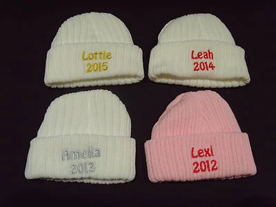 SOMETHING SPECIAL Baby Knitted Wool Embroidered Personalised Hat With Saying Any Name & Date