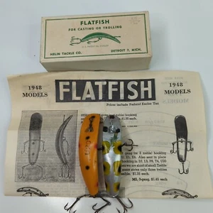 Vintage Flatfish Helin Tackle U20 FR Gr&Yel Fishing Lure in Box 2 Lures - Picture 1 of 20