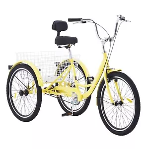 24"Three-Wheeled Bicycles w/ Basket & Adjustable Seat, Picnic Shopping Tricycles - Picture 1 of 11