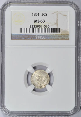 1851 THREE CENT SILVER NGC MS63 NICE COIN - Image 1 of 3