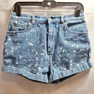 FOREVER 21 High Rise Boyfriend Denim Short Sz 27 Blue White Speckled Cuffed Hem - Picture 1 of 7