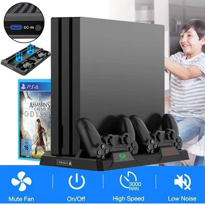 PS4 Vertikal Stand Standfuß & Lüfter Kühlventilator Ladestation für Playstation - Bild 1 von 4