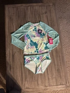 Justice Rashguard 2 Piece Swimsuit Girls XL 16 18 NWT Tankini Tie Dye Swim Suit - Picture 1 of 16