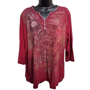 Top para mujer CJ Banks rojo gráfico 2X floral patrón europeo París manga 3/4 - Imagen 1 de 12