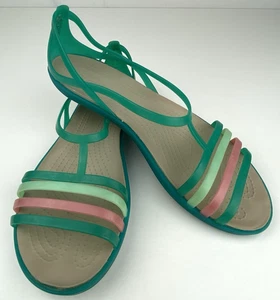 Crocs Iconic Strappy Womens Isabella Sandals 10 T Strap Jelly Green Multi READ - Picture 1 of 10